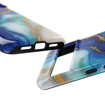 Blue & Gold Marble Phone Case – Luxury Resin Art Tough Case (iPhone, Samsung, Pixel)