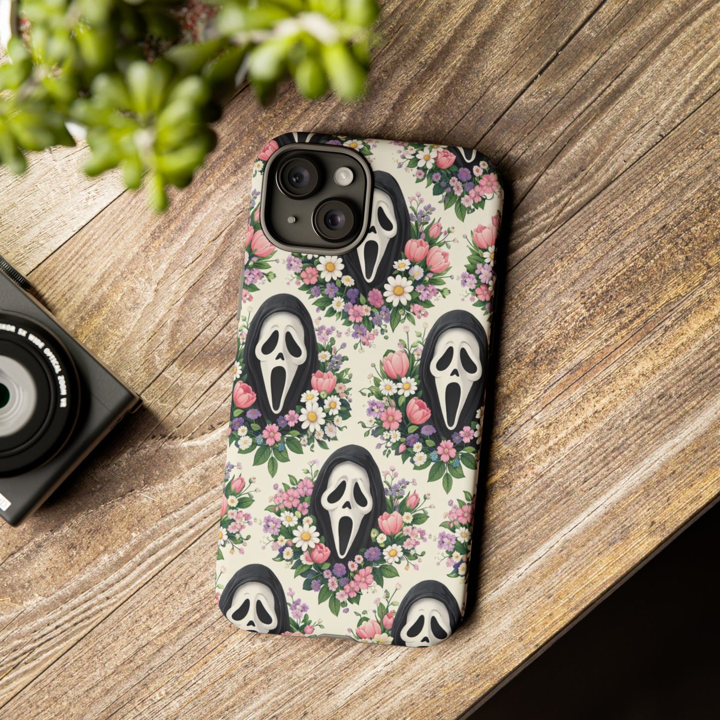 Floral Ghost Face Aesthetic Phone Case – Cute Spooky Tough Cover