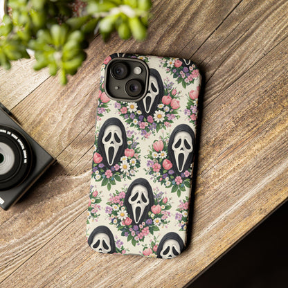 Floral Ghost Face Aesthetic Phone Case – Cute Spooky Tough Cover