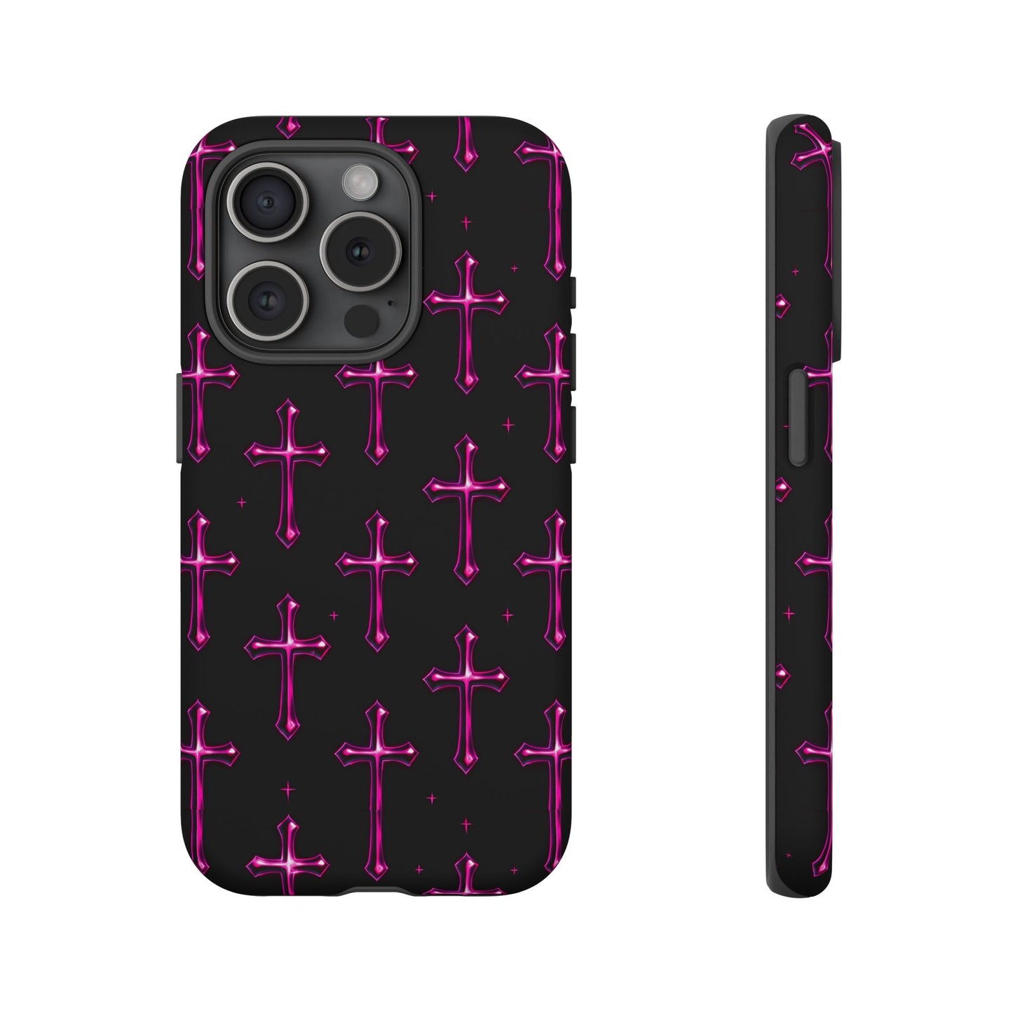 Neon Pink Cross Pattern Phone Case | Tough Protective Case for Iphone, Samsung Galaxy and Pixel