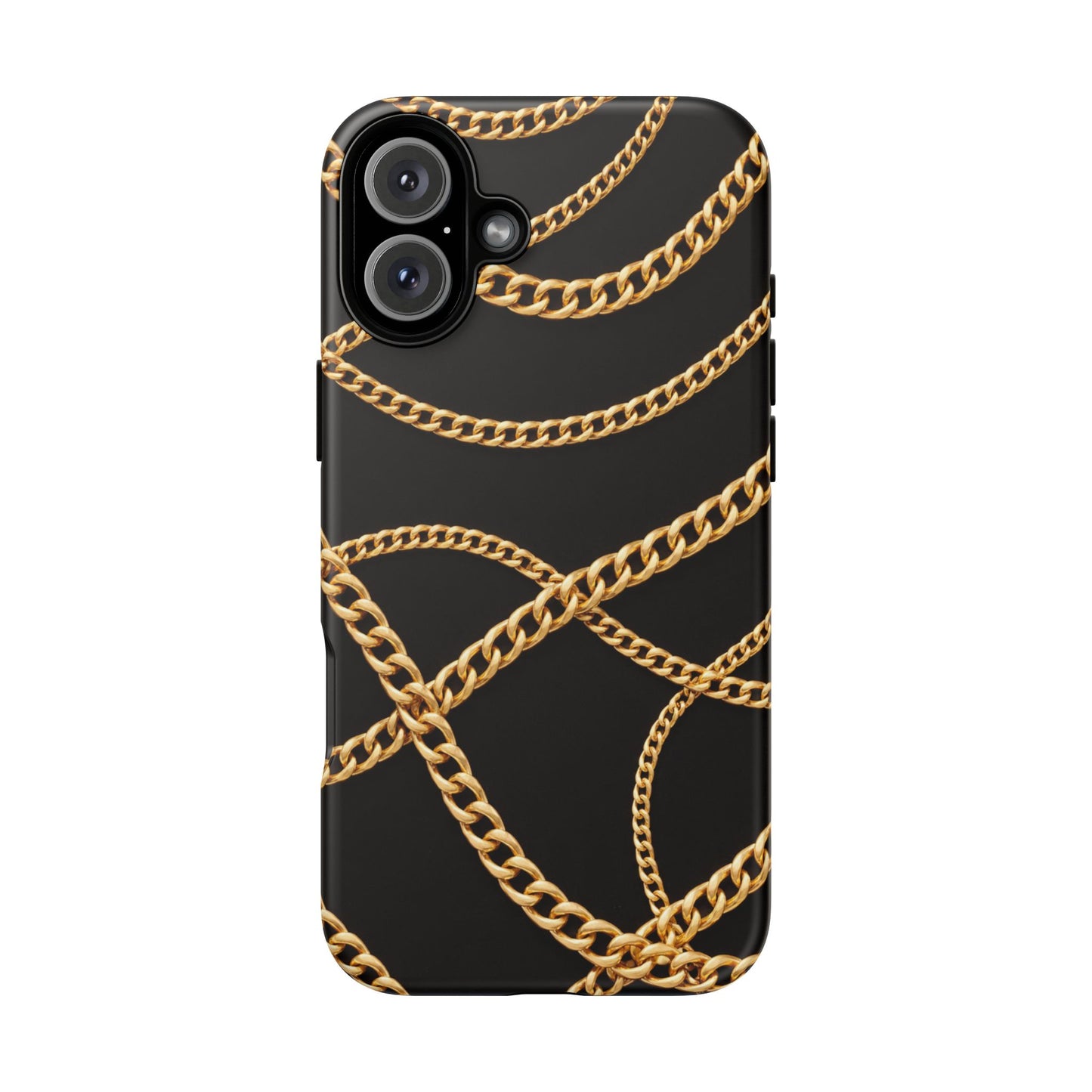 Luxury Gold Chain Phone Case – Black Designer Style Tough Protective Cover for Iphone, Samsung Galaxy and Pixel