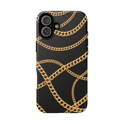 Luxury Gold Chain Phone Case – Black Designer Style Tough Protective Cover for Iphone, Samsung Galaxy and Pixel