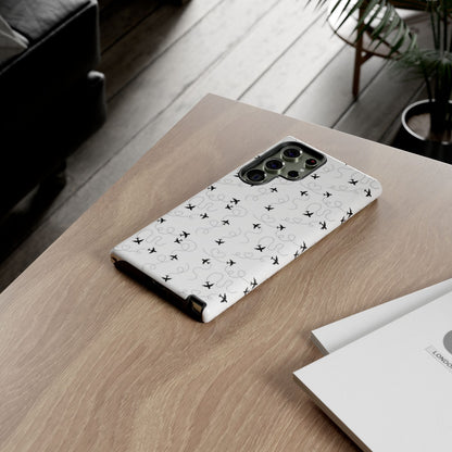 Minimal Paper Airplane Pattern Phone Case – Black White Aesthetic Tough Cover