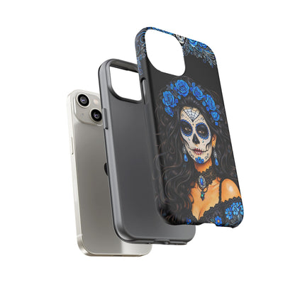 Blue Sugar Skull Woman Phone Case – Day of the Dead Aesthetic Tough Cover