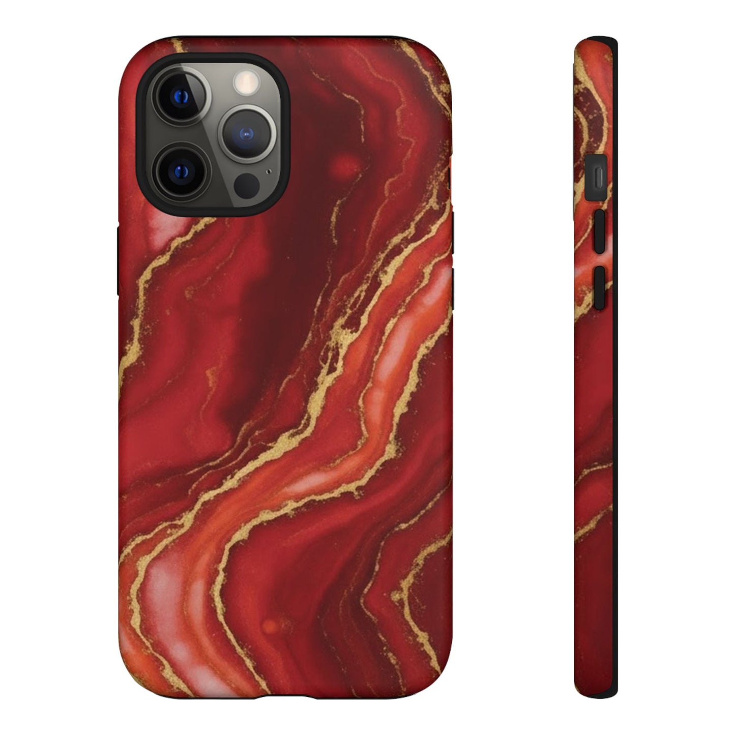 Red Agate Marble Phone Case – Gold Vein Luxury Stone Tough Case (iPhone, Samsung, Pixel)