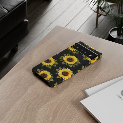 Sunflower Floral Tough Phone Case – Black Background Protective Cover for Iphone, Samsung Galaxy and Pixel