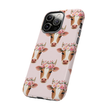 Floral Cow Phone Case – Cute Pink Cow Print Tough Protective Case for Iphone, Samsung Galaxy and Pixel