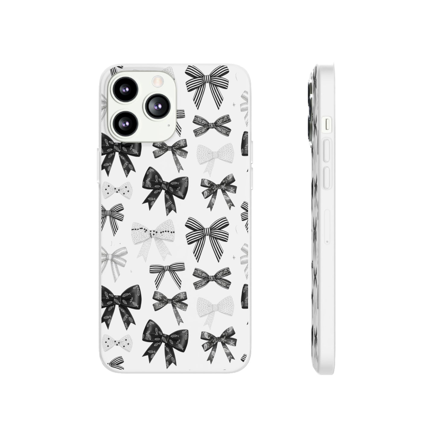 Black & White Bow Pattern Phone Case | Minimal Coquette Flexi Case