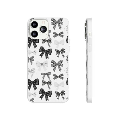 Black & White Bow Pattern Phone Case | Minimal Coquette Flexi Case