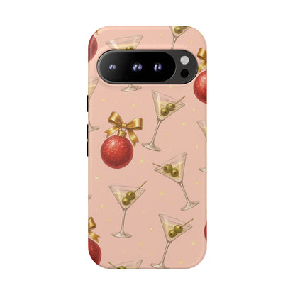 Cocktail Ornament Phone Case – Pink Martini & Cherry Pattern | Glossy or Matte for Iphone, Samsung Galaxy and Pixel