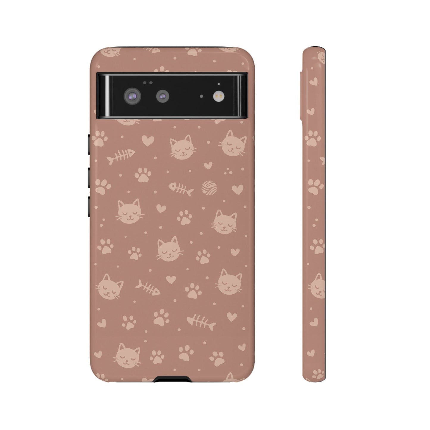 Cute Cat Pattern Phone Case | Paw Prints, Fishbone & Yarn Design Tough Case
