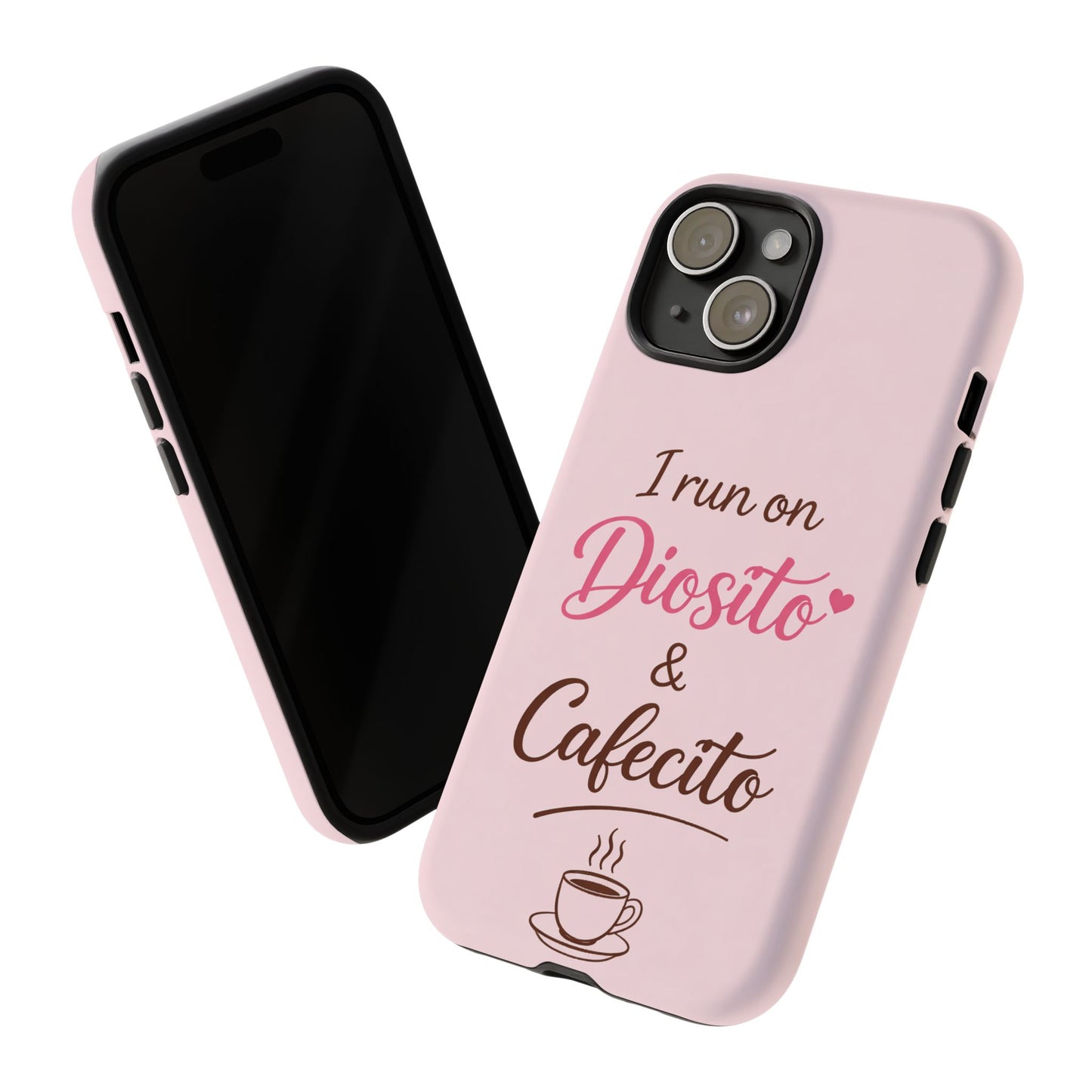 I Run on Diosito y Cafecito Phone Case, Pink Aesthetic Latina Faith Coffee Case, Girly Protective iPhone Samsung Cover