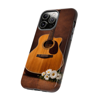 Acoustic Guitar Daisy Phone Case | Rustic Music Lover Tough Cover