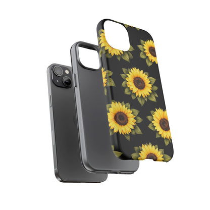 Sunflower Floral Tough Phone Case – Black Background Protective Cover for Iphone, Samsung Galaxy and Pixel