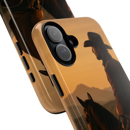 Western Cowboy Sunset Phone Case | Horse Rider Desert Aesthetic Tough Protective Case