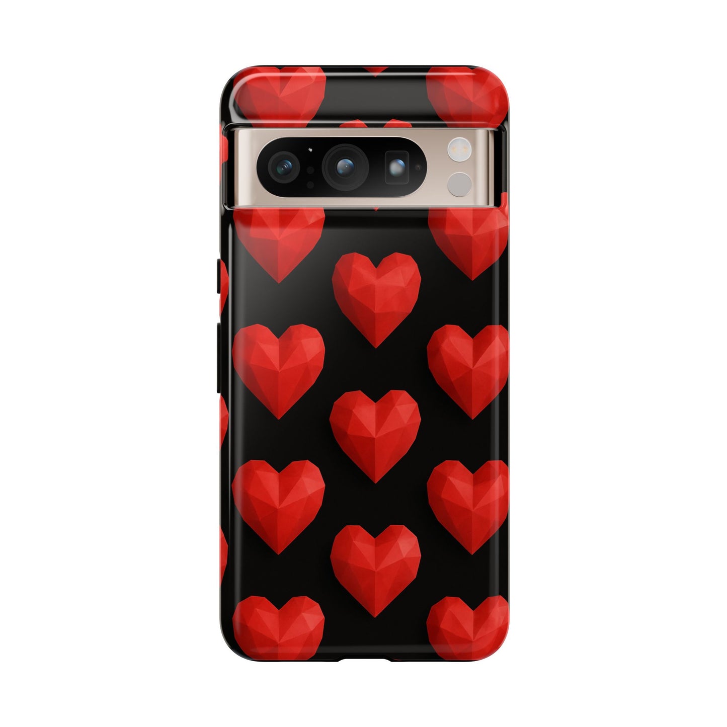 Red Heart Phone Case – Geometric Heart Pattern Tough Case (Black)