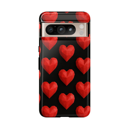 Red Heart Phone Case – Geometric Heart Pattern Tough Case (Black)