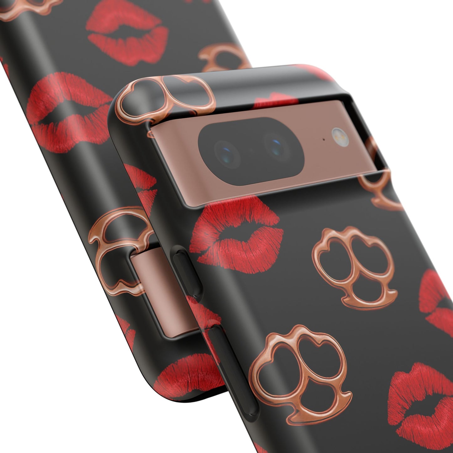 Red Lipstick & Knuckle Duster Phone Case | Bold Kiss Print Tough Protective Cover for Iphone, Samsung Galaxy and Pixel