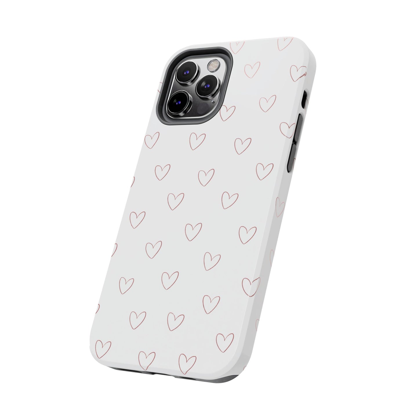 Hand-Drawn Hearts Tough Phone Case | Minimal Pink Heart Pattern