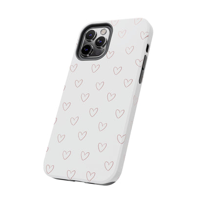 Hand-Drawn Hearts Tough Phone Case | Minimal Pink Heart Pattern