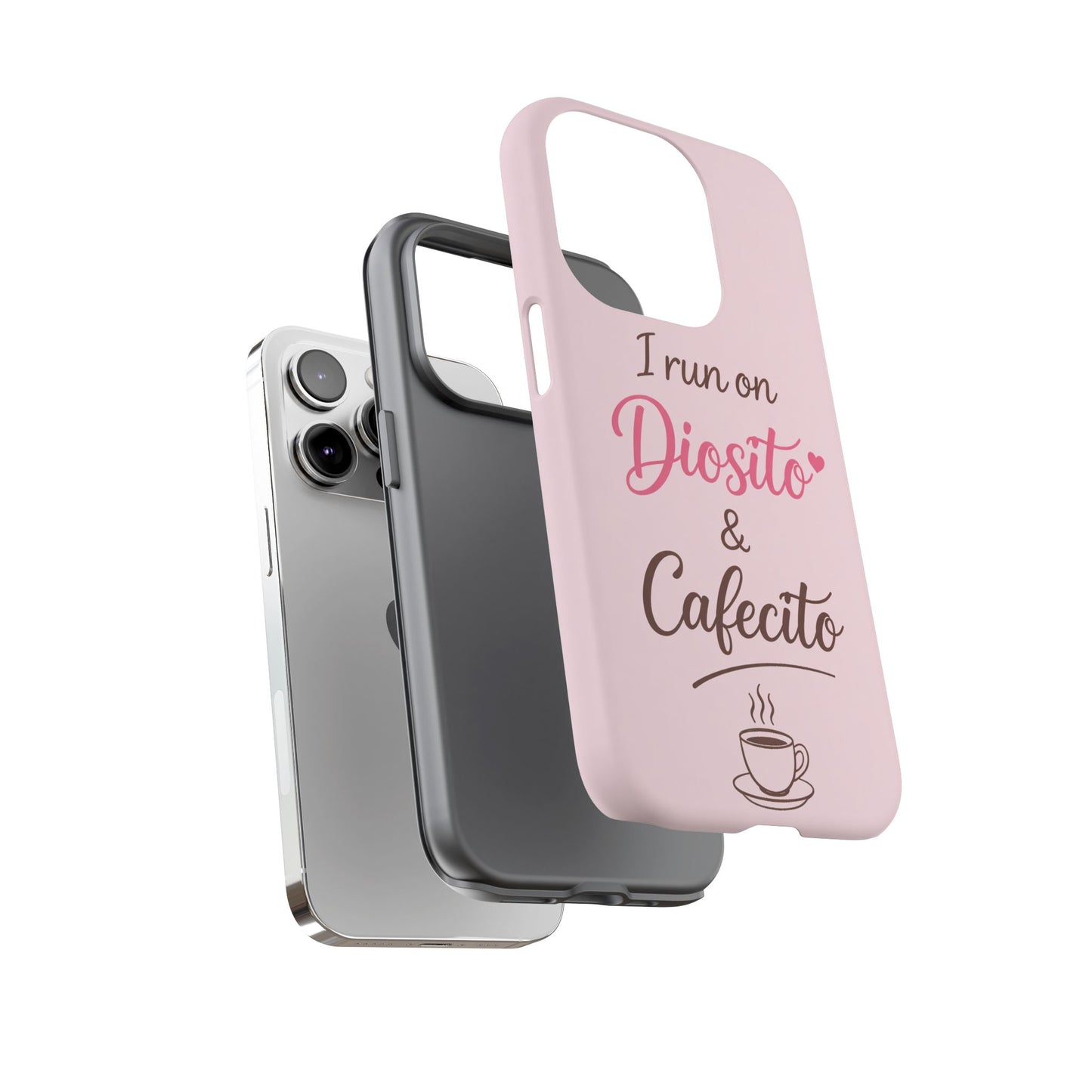 I Run on Diosito y Cafecito Phone Case, Pink Aesthetic Latina Faith Coffee Case, Girly Protective iPhone Samsung Cover