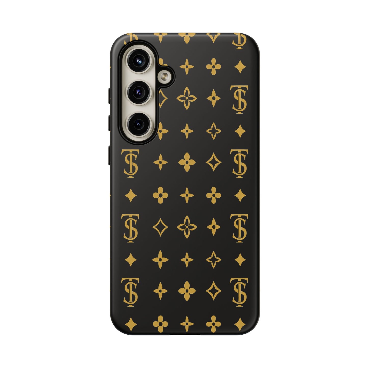 Gold Monogram Pattern Tough Phone Case | Black & Gold Luxury Design for Iphone, Samsung Galaxy and Pixel