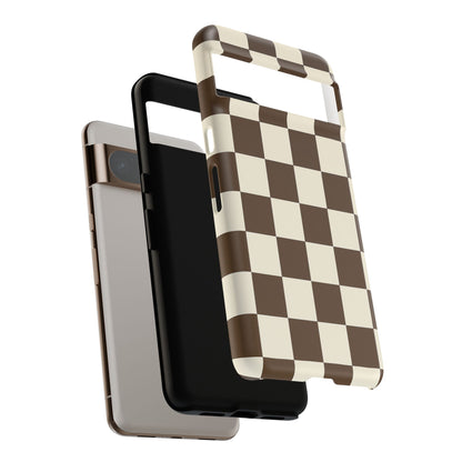 Mocha Checkerboard Phone Case | Neutral Aesthetic Tough Case