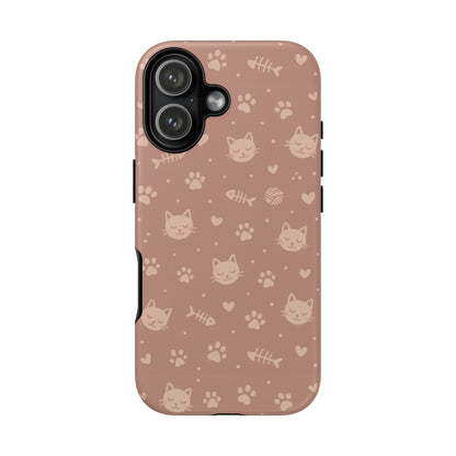 Cute Cat Pattern Phone Case | Paw Prints, Fishbone & Yarn Design Tough Case