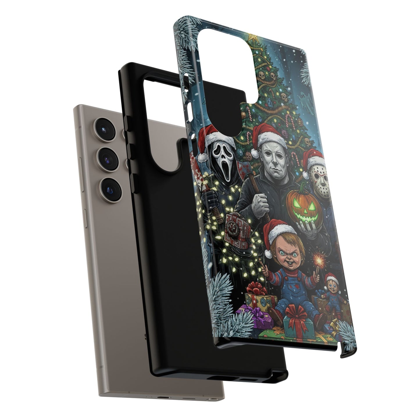 Christmas Horror Phone Case – Festive Slasher Collage Tough Case (iPhone, Samsung, Pixel)
