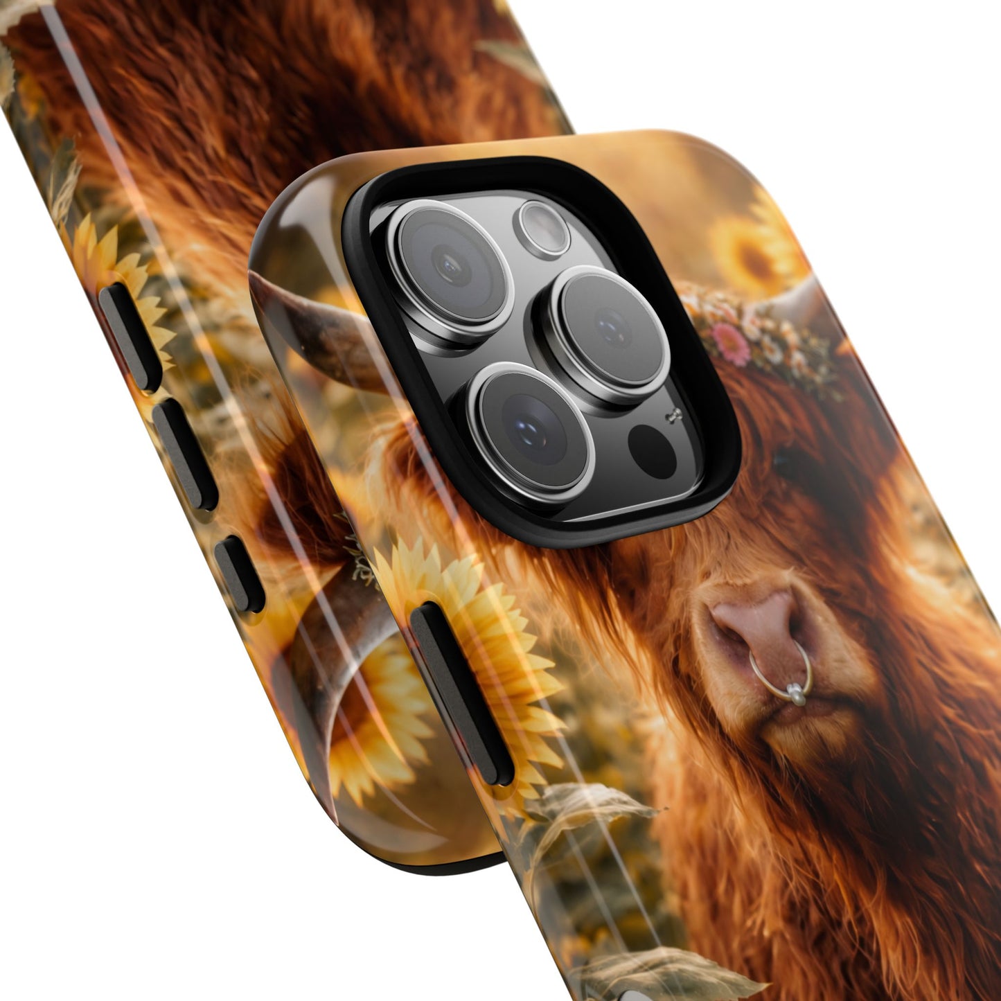 Highland Cow Sunflower Phone Case | Floral Farmhouse iPhone, Samsung Galaxy and Pixel Cover