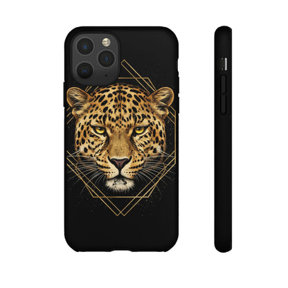 Leopard Head Geometric Phone Case – Black & Gold Luxe Tough Case