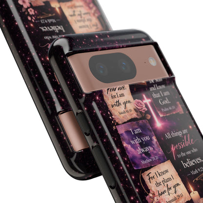 Christian Bible Verse Phone Case Pink Floral Faith Tough Protective Cover Gift