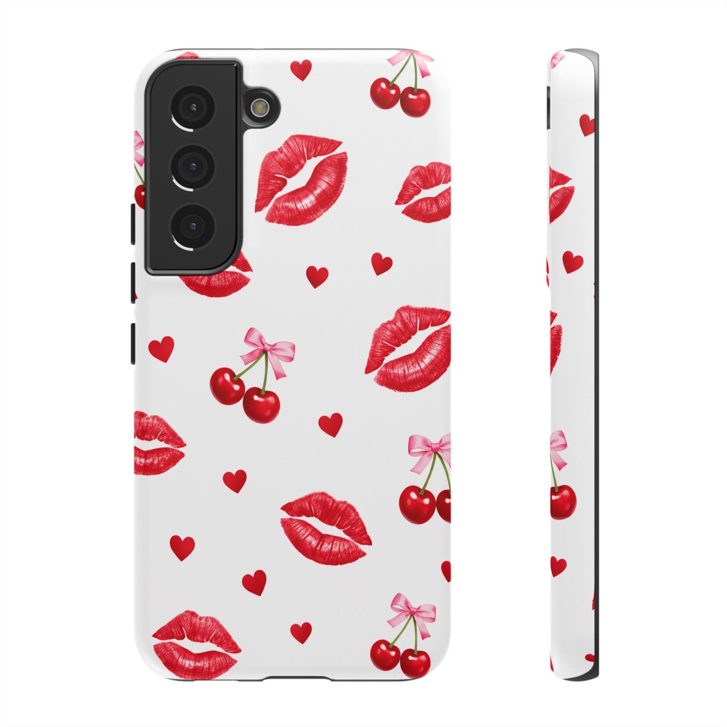 Red Lips & Cherry Phone Case – Y2K Retro Aesthetic Tough Cover
