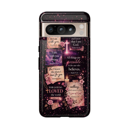 Christian Bible Verse Phone Case Pink Floral Faith Tough Protective Cover Gift