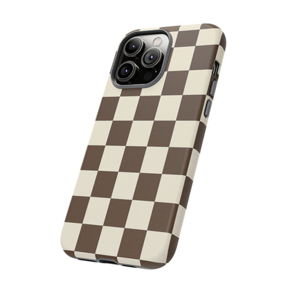 Mocha Checkerboard Phone Case | Neutral Aesthetic Checkered iPhone & Samsung Tough Case