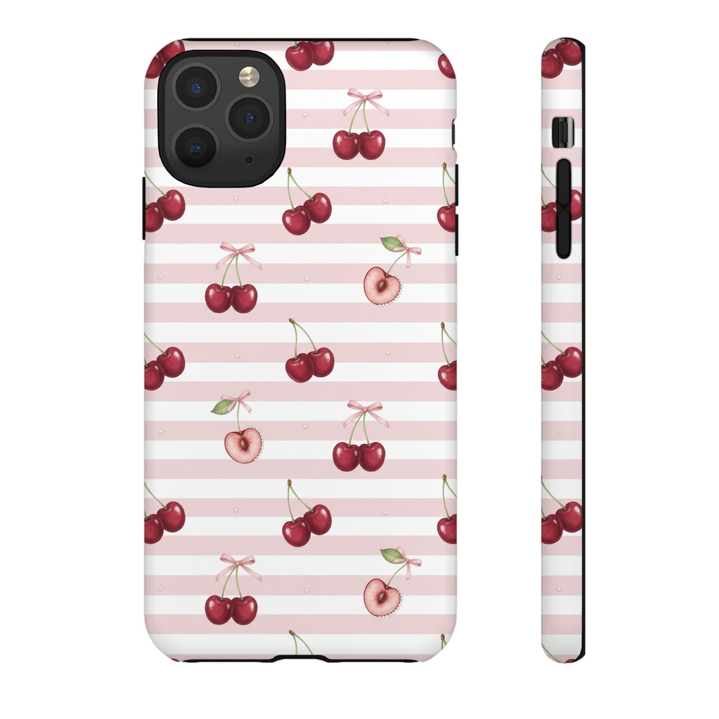 Pink Cherry Stripe Phone Case | Cute Coquette Aesthetic Protective Tough Case