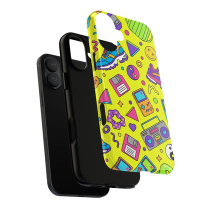 90s Retro Neon Phone Case – Y2K Nostalgia Colorful Icons Tough Protective Case