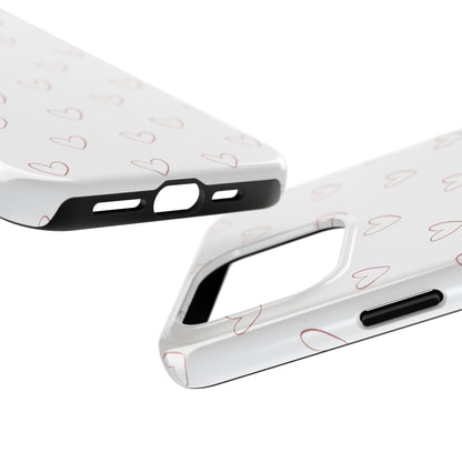 Hand-Drawn Hearts Tough Phone Case | Minimal Pink Heart Pattern