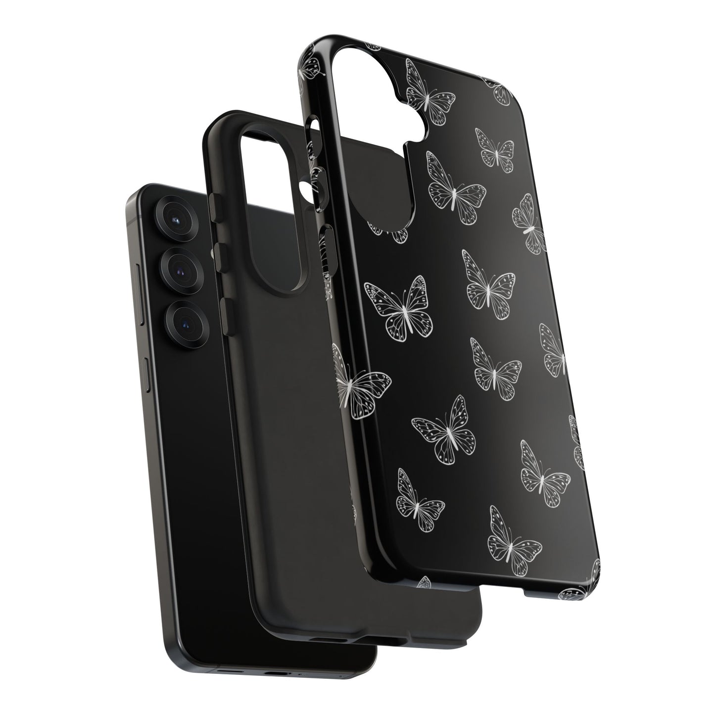 White Butterfly Pattern Phone Case – Dark Aesthetic Monochrome Tough Cover