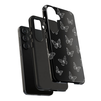 White Butterfly Pattern Phone Case – Dark Aesthetic Monochrome Tough Cover