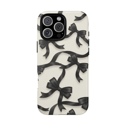 Black Ribbon Bow Phone Case, Minimal Bow Pattern Tough Protective Case