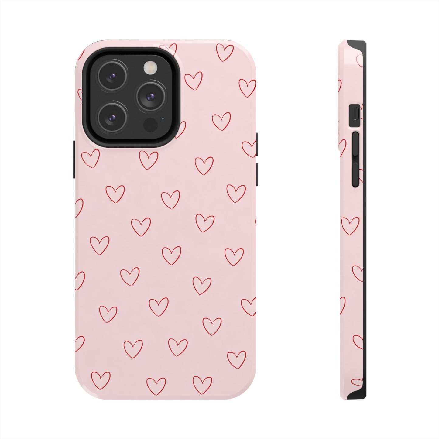 Pink Doodle Hearts Phone Case | Minimal Cute Heart Pattern Tough Case