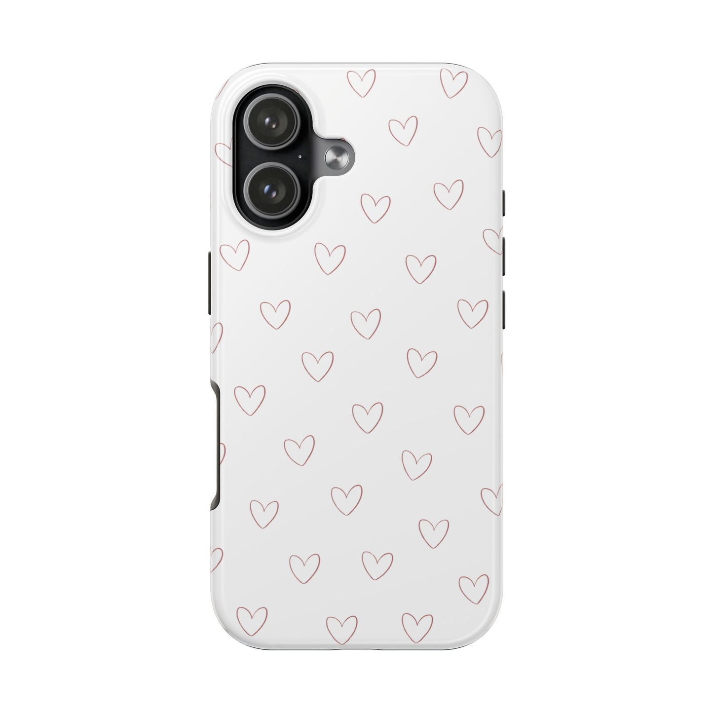 Hand-Drawn Hearts Tough Phone Case | Minimal Pink Heart Pattern
