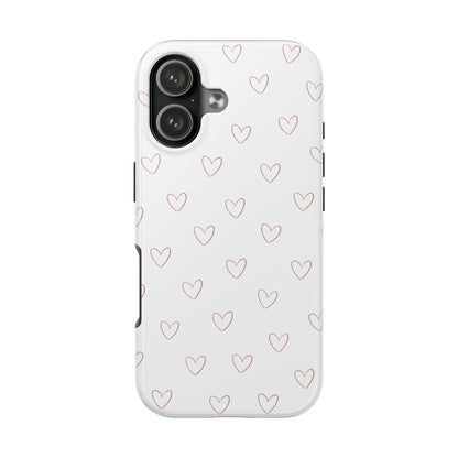Hand-Drawn Hearts Tough Phone Case | Minimal Pink Heart Pattern
