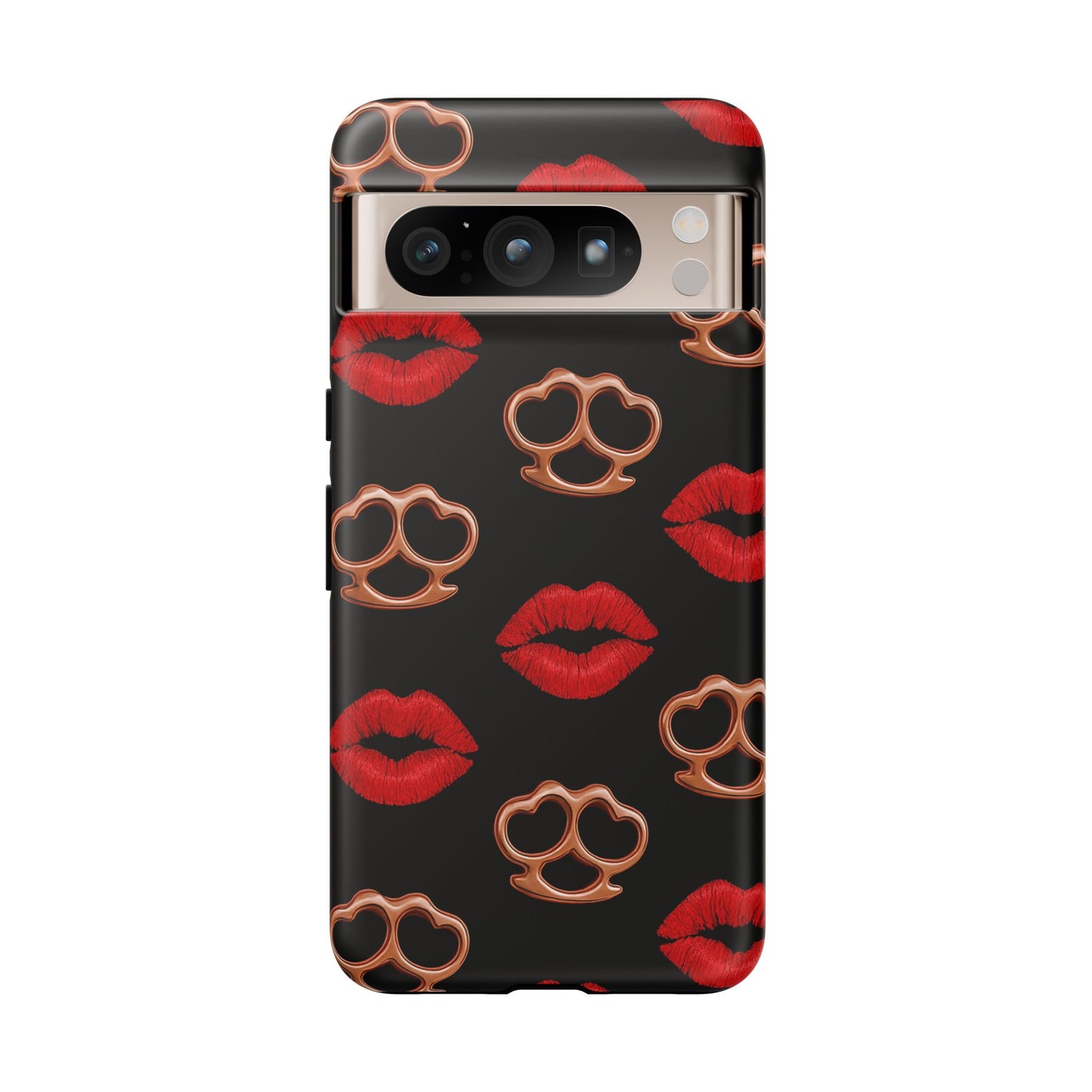 Red Lipstick & Knuckle Duster Phone Case | Bold Kiss Print Tough Protective Cover for Iphone, Samsung Galaxy and Pixel