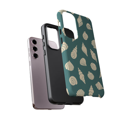Seashell Pattern Phone Case | Teal Coastal Shells Tough Case for Iphone, Samsung Galaxy and Pixel