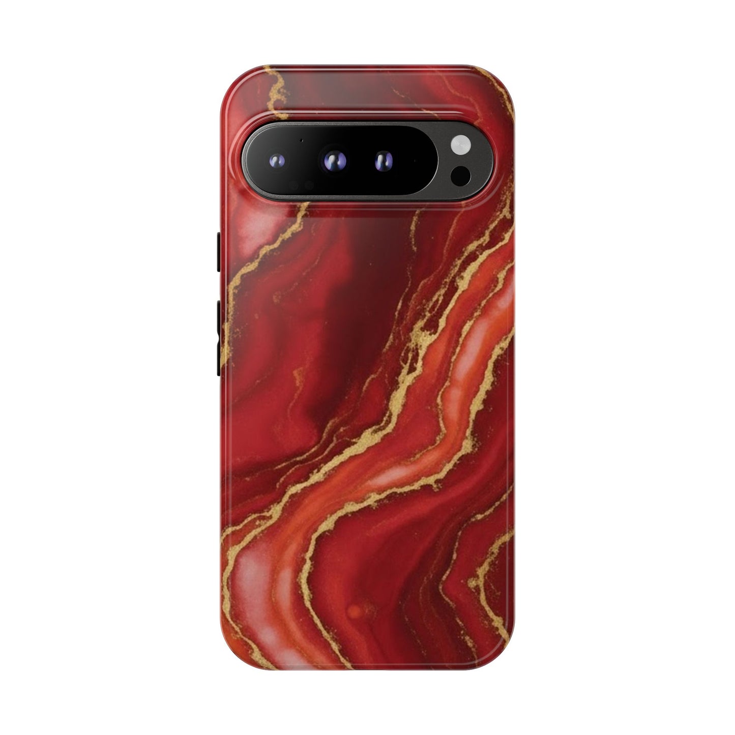 Red Agate Marble Phone Case – Gold Vein Luxury Stone Tough Case (iPhone, Samsung, Pixel)