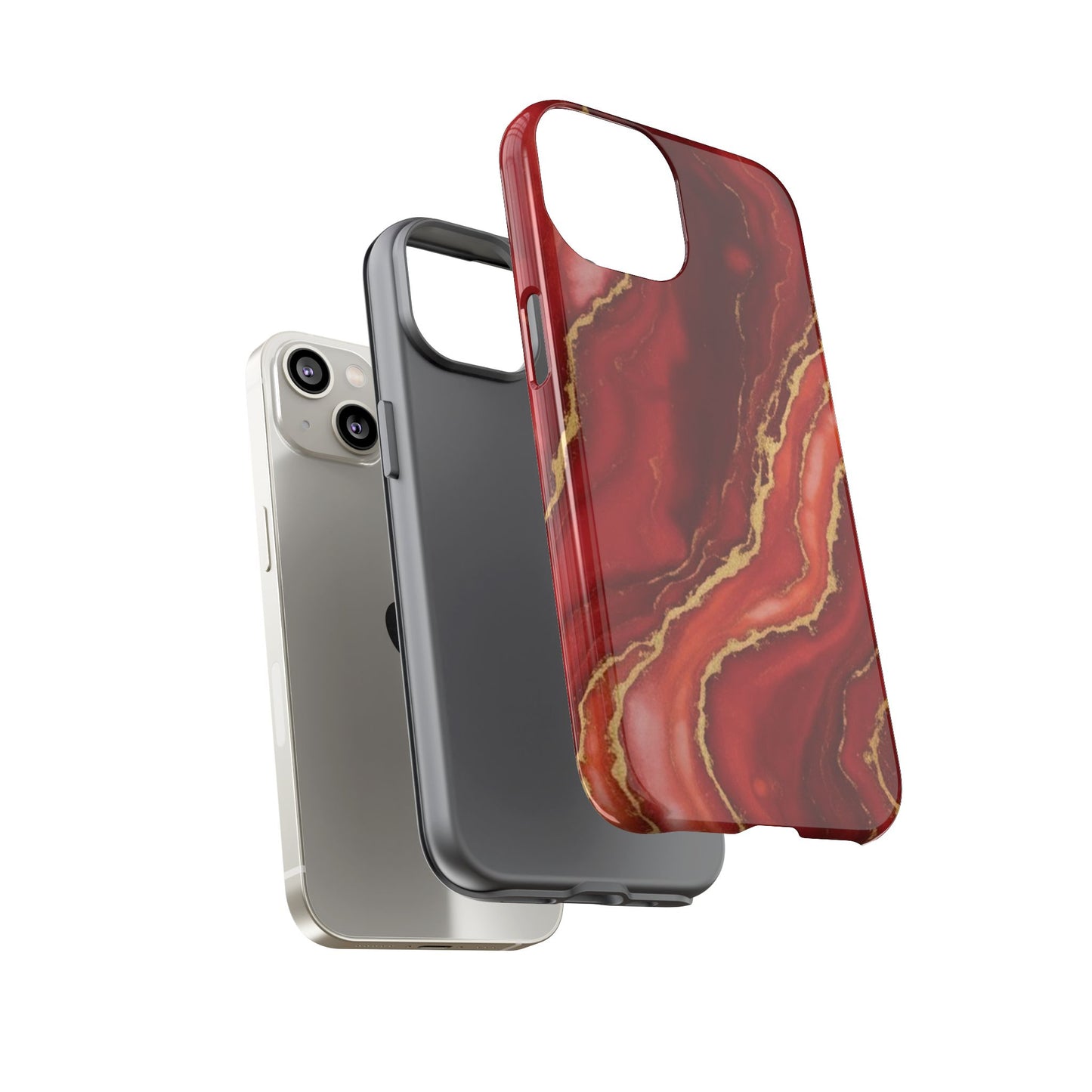 Red Agate Marble Phone Case with Gold Veins – Luxury Tough iPhone & Samsung Case