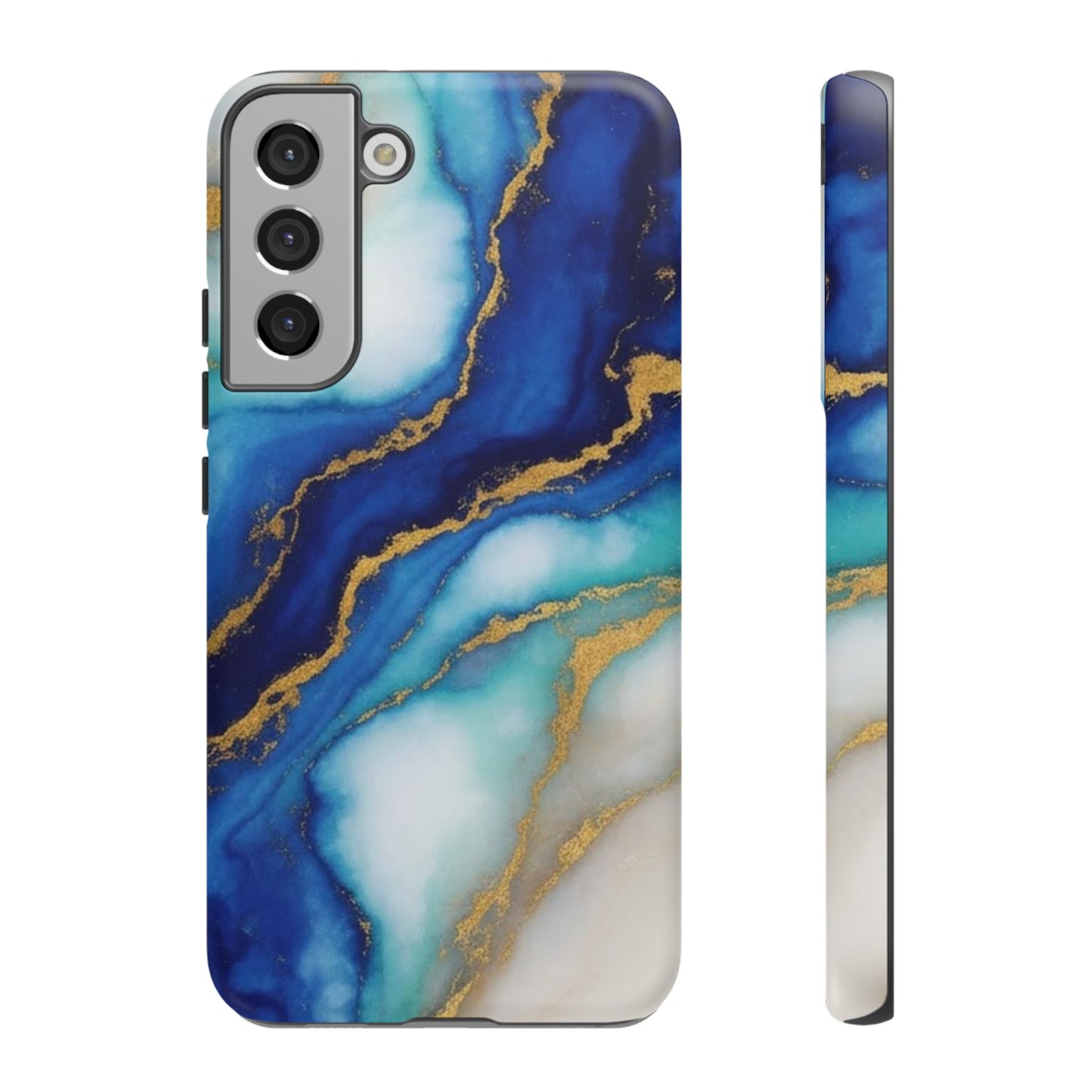 Blue & Gold Marble Phone Case – Luxury Resin Art Tough Case (iPhone, Samsung, Pixel)