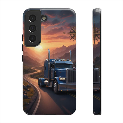 Semi Truck Sunset Phone Case | Trucker Gift | Diesel Truck Highway Road iPhone & Samsung Tough Protective Case